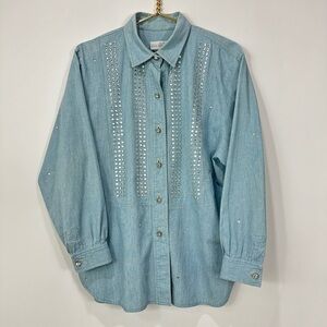 Vintage 80's  Fini Lignarolo Denim and Rhinestone Button Down
